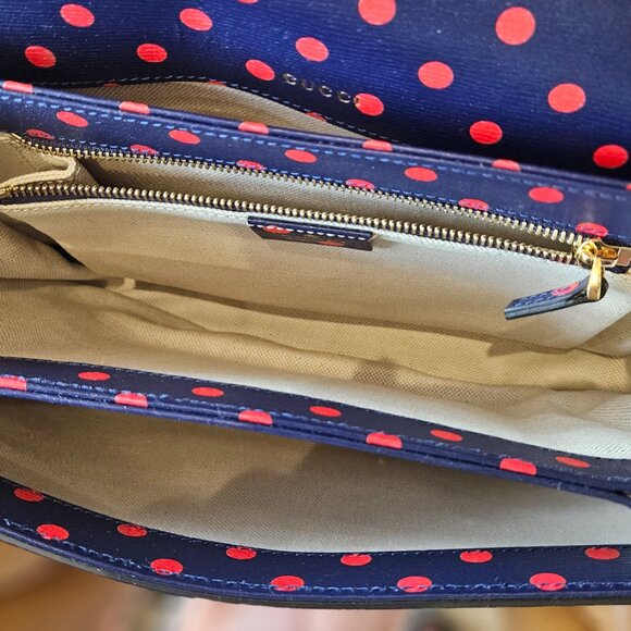 Gucci  Shangai Calfskin Polka Dot Horsebit 1955 Shoulder Bag Blue Orange - Picture 10 of 17